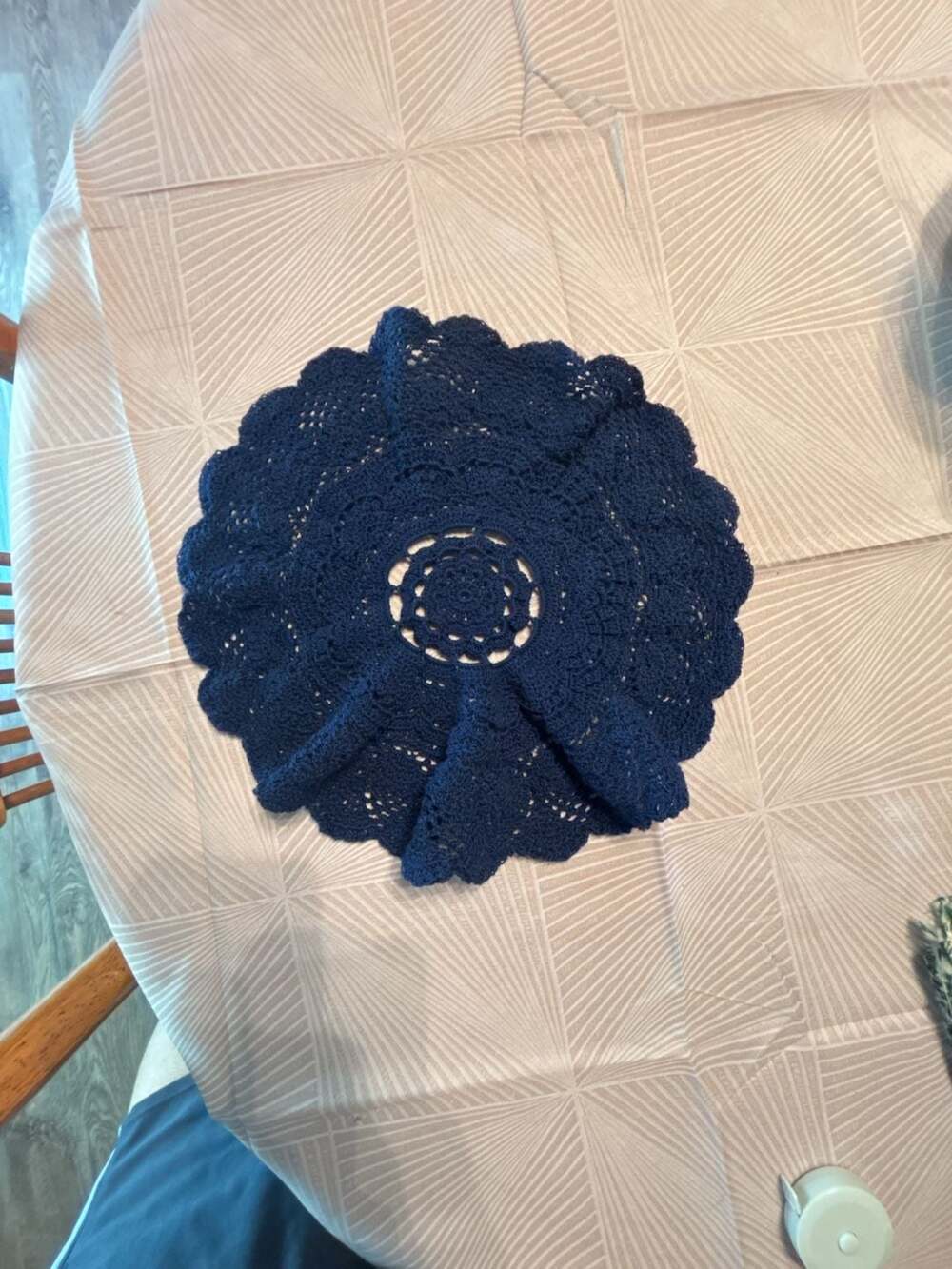 Handmade Crochet Doily 12 Inch Navy Blue Cotton Table Decor